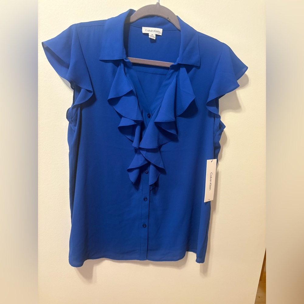 Calvin Klein Women's Royal Blue Ruffle Blouse